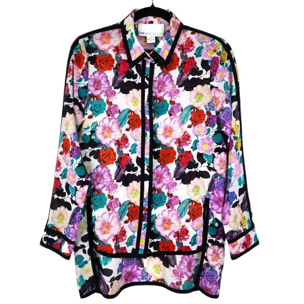 Bar III Front Row Floral Blouse Long Sleeve Size M Vibrant Flowers high-low